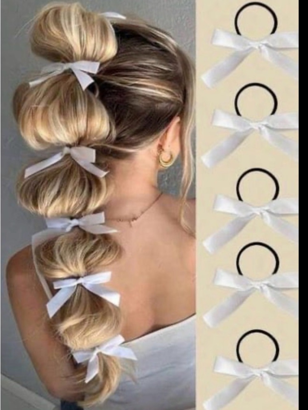 White Satin Ponytail Bows Set Of 5
